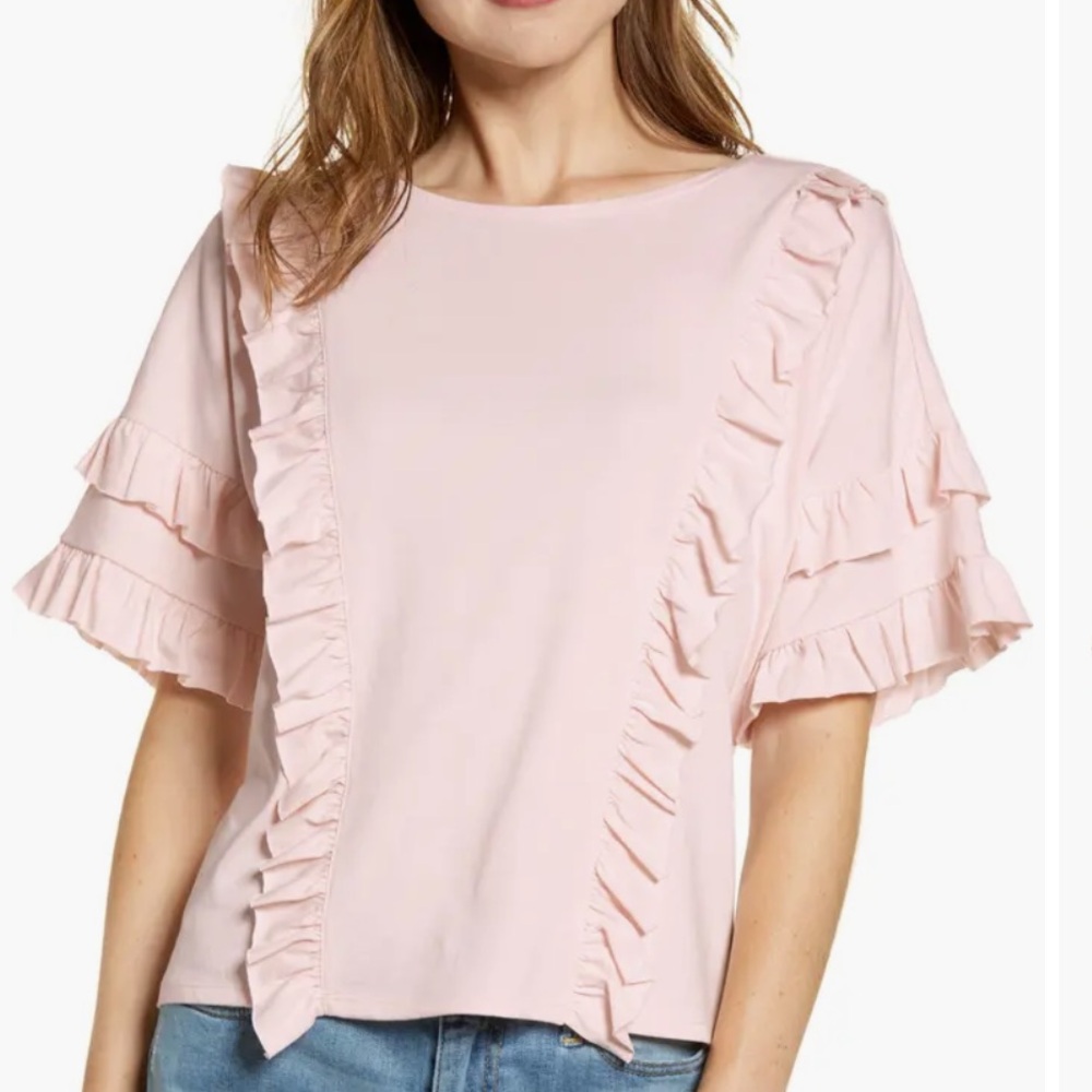 Rachel Parcell Blush Ruffle Shirt L